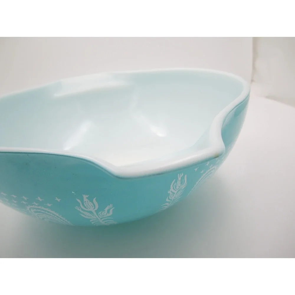 Vtg Pyrex Butterprint Turquoise 444 Cinderella Mixing Bowl 4 Qt Amish Print